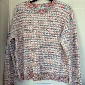 Stellah Pastel Bouclé Crewneck Sweater in Pink, Blue & Cream